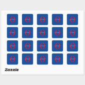 Aangepaste monogram scriptnaam Blauw rood Vierkante Sticker (Vel)