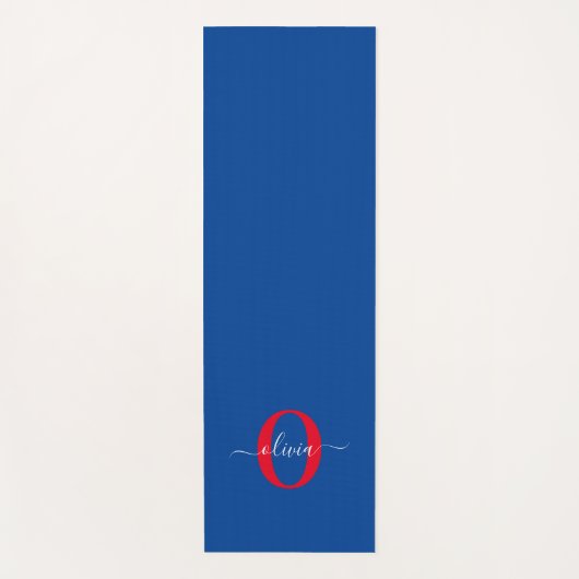 Aangepaste monogram scriptnaam Blauw rood Yogamat (Voorkant)