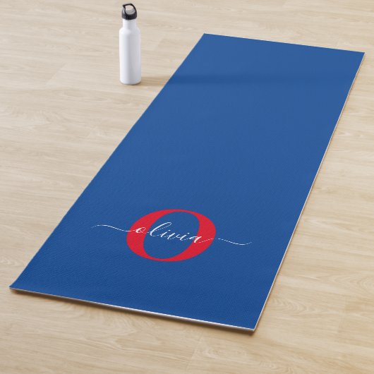 Aangepaste monogram scriptnaam Blauw rood Yogamat (In situ)
