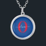 Aangepaste monogram scriptnaam Blauw rood Zilver Vergulden Ketting<br><div class="desc">Dit elegante monogram en het stijlvolle ontwerp van de manuscriptnaam kunnen als gift voor een verjaardag, een bruiloft, een vrijgezellenfeest, een verjaardag, een Moederdag of om het even welke gelegenheid worden gegeven. Het kan gepersonaliseerd worden met het initiaal en de naam van de persoon. U kunt het lettertype, de lettertypekleur,...</div>