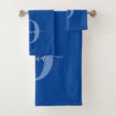 Aangepaste monogram scriptnaam Blauw Wit Bad Handdoek (Insitu)