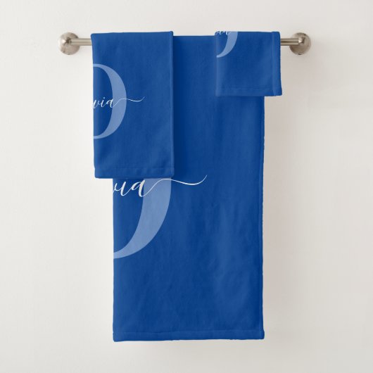 Aangepaste monogram scriptnaam Blauw Wit Bad Handdoek (Insitu)