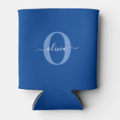 Aangepaste monogram scriptnaam Blauw Wit Blikjeskoeler (Voorkant)