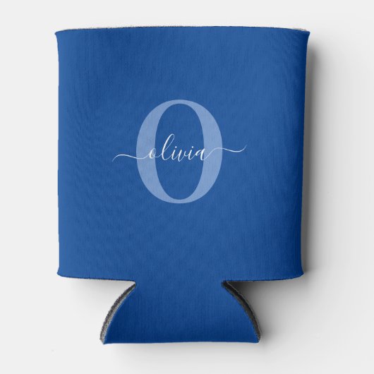 Aangepaste monogram scriptnaam Blauw Wit Blikjeskoeler (Voorkant)