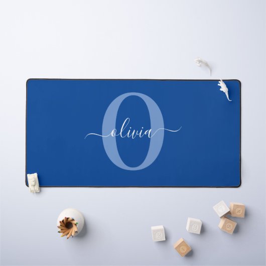 Aangepaste monogram scriptnaam Blauw Wit Bureaumat (Kindertafel)