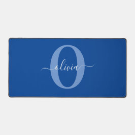 Aangepaste monogram scriptnaam Blauw Wit Bureaumat