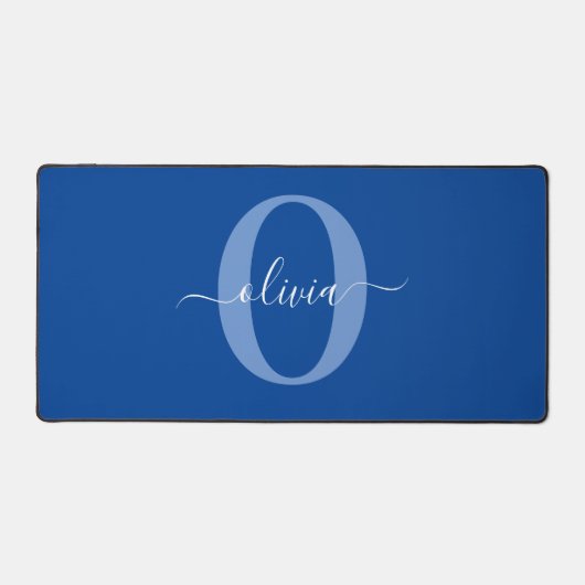 Aangepaste monogram scriptnaam Blauw Wit Bureaumat (Voorkant)