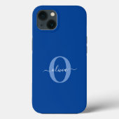 Aangepaste monogram scriptnaam Blauw Wit Case-Mate iPhone Case (Achterkant)