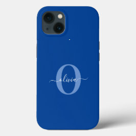 Aangepaste monogram scriptnaam Blauw Wit Case-Mate iPhone Case