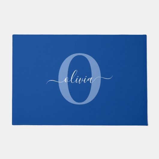 Aangepaste monogram scriptnaam Blauw Wit Deurmat (Voorkant)