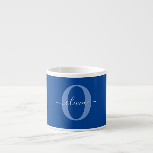 Aangepaste monogram scriptnaam Blauw Wit Espresso Kop (Voorkant)