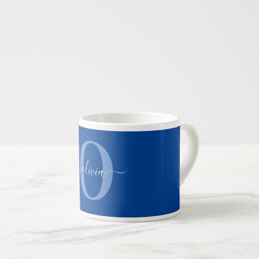 Aangepaste monogram scriptnaam Blauw Wit Espresso Kop (Voorkant rechts)