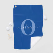 Aangepaste monogram scriptnaam Blauw Wit Golfhanddoek (Insitu)