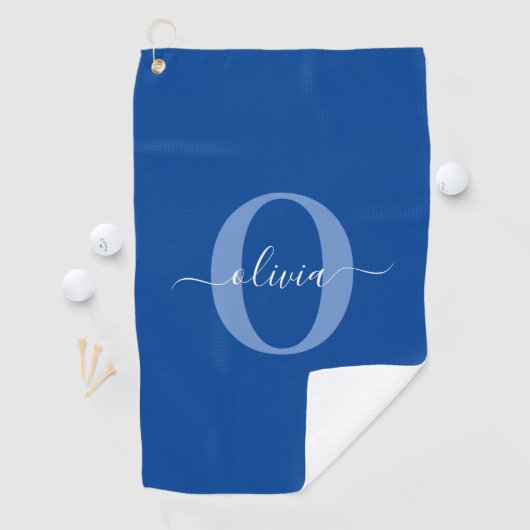 Aangepaste monogram scriptnaam Blauw Wit Golfhanddoek (Insitu)