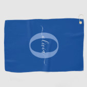 Aangepaste monogram scriptnaam Blauw Wit Golfhanddoek (Horizontaal)