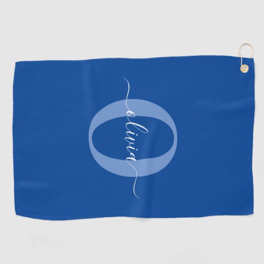 Aangepaste monogram scriptnaam Blauw Wit Golfhanddoek (Horizontaal)