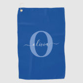 Aangepaste monogram scriptnaam Blauw Wit Golfhanddoek (Voorkant)