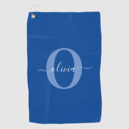Aangepaste monogram scriptnaam Blauw Wit Golfhanddoek