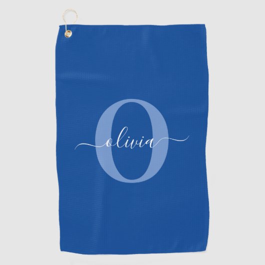 Aangepaste monogram scriptnaam Blauw Wit Golfhanddoek (Voorkant)