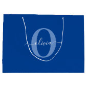 Aangepaste monogram scriptnaam Blauw Wit Groot Cadeauzakje (Achterkant)