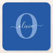 Aangepaste monogram scriptnaam Blauw Wit Kartonnen Onderzetters (Voorkant)