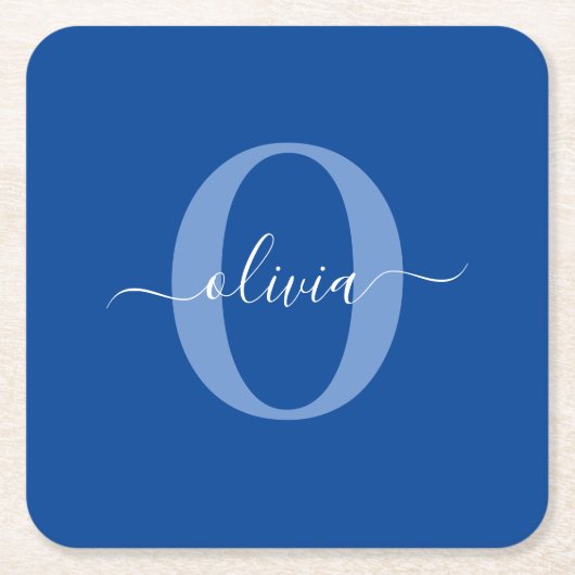 Aangepaste monogram scriptnaam Blauw Wit Kartonnen Onderzetters (Voorkant)