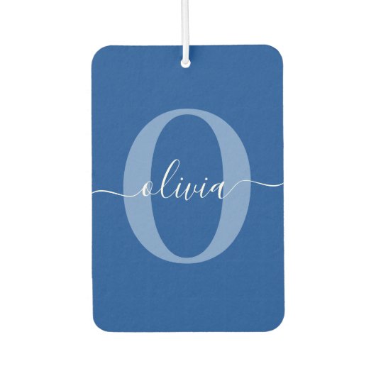 Aangepaste monogram scriptnaam Blauw Wit Luchtverfrisser (Voorkant)