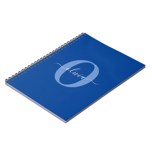 Aangepaste monogram scriptnaam Blauw Wit Notitieboek (Linkerzijde)