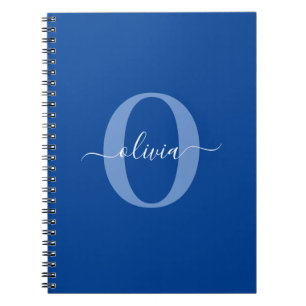 Aangepaste monogram scriptnaam Blauw Wit Notitieboek