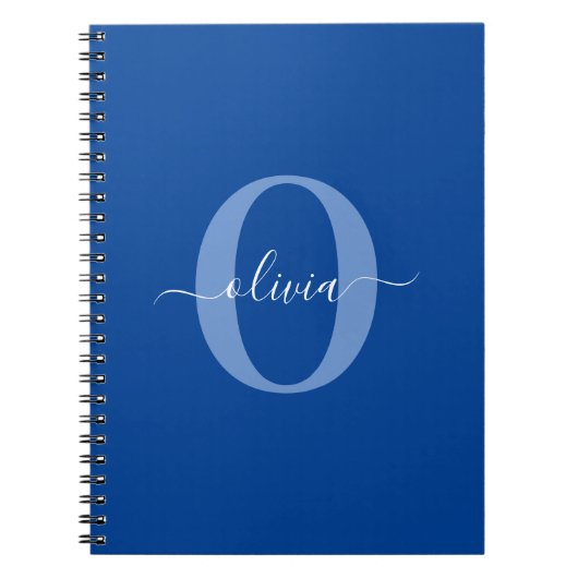 Aangepaste monogram scriptnaam Blauw Wit Notitieboek (Voorkant)