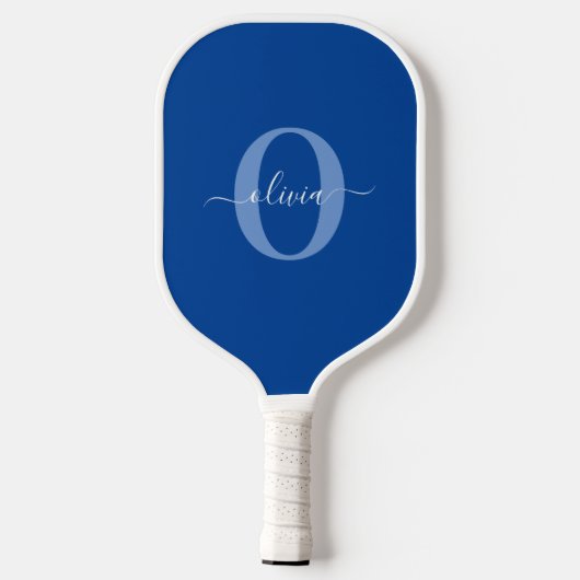 Aangepaste monogram scriptnaam Blauw Wit Pickleball Paddle (Achterkant)
