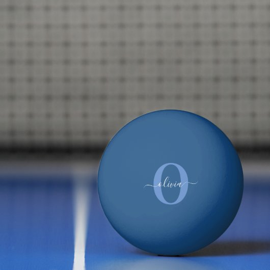 Aangepaste monogram scriptnaam Blauw Wit Pingpongbal (Net)