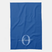 Aangepaste monogram scriptnaam Blauw Wit Theedoek (Verticaal)
