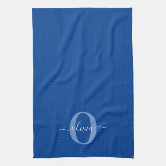 Aangepaste monogram scriptnaam Blauw Wit Theedoek (Verticaal)