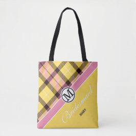 Aangepaste monogram scriptnaam Chic Tartan Bridesm Tote Bag