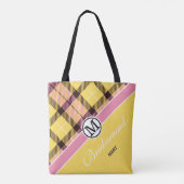 Aangepaste monogram scriptnaam Chic Tartan Bridesm Tote Bag (Achterkant)