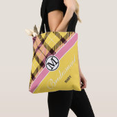 Aangepaste monogram scriptnaam Chic Tartan Bridesm Tote Bag (Dichtbij)