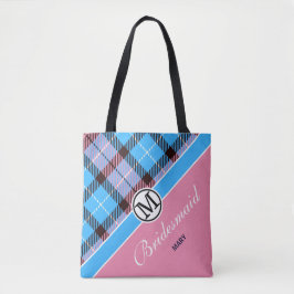Aangepaste monogram scriptnaam Chic Tartan Bridesm Tote Bag