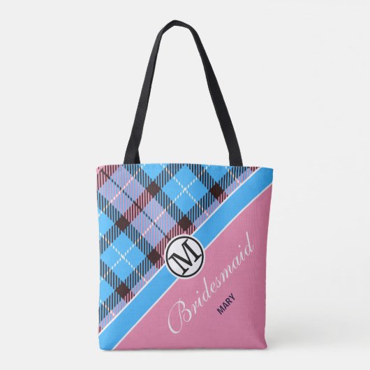 Aangepaste monogram scriptnaam Chic Tartan Bridesm Tote Bag (Achterkant)