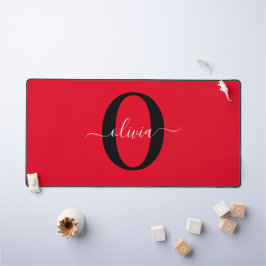 Aangepaste monogram scriptnaam rood zwart wit bureaumat