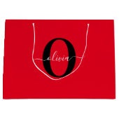 Aangepaste monogram scriptnaam rood zwart wit groot cadeauzakje (Voorkant)