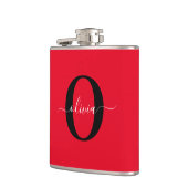 Aangepaste monogram scriptnaam rood zwart wit heupfles (Links)