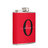 Aangepaste monogram scriptnaam rood zwart wit heupfles (Rechts)