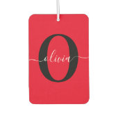 Aangepaste monogram scriptnaam rood zwart wit luchtverfrisser (Voorkant)