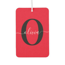 Aangepaste monogram scriptnaam rood zwart wit luchtverfrisser