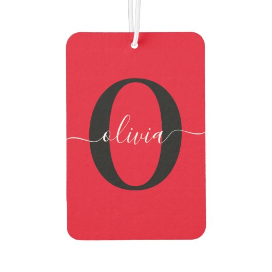 Aangepaste monogram scriptnaam rood zwart wit luchtverfrisser (Achterkant)