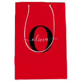 Aangepaste monogram scriptnaam rood zwart wit medium cadeauzakje (Voorkant)