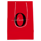 Aangepaste monogram scriptnaam rood zwart wit medium cadeauzakje (Achterkant)