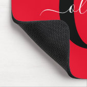 Aangepaste monogram scriptnaam rood zwart wit muismat (Hoek)