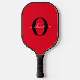 Aangepaste monogram scriptnaam rood zwart wit pickleball paddle